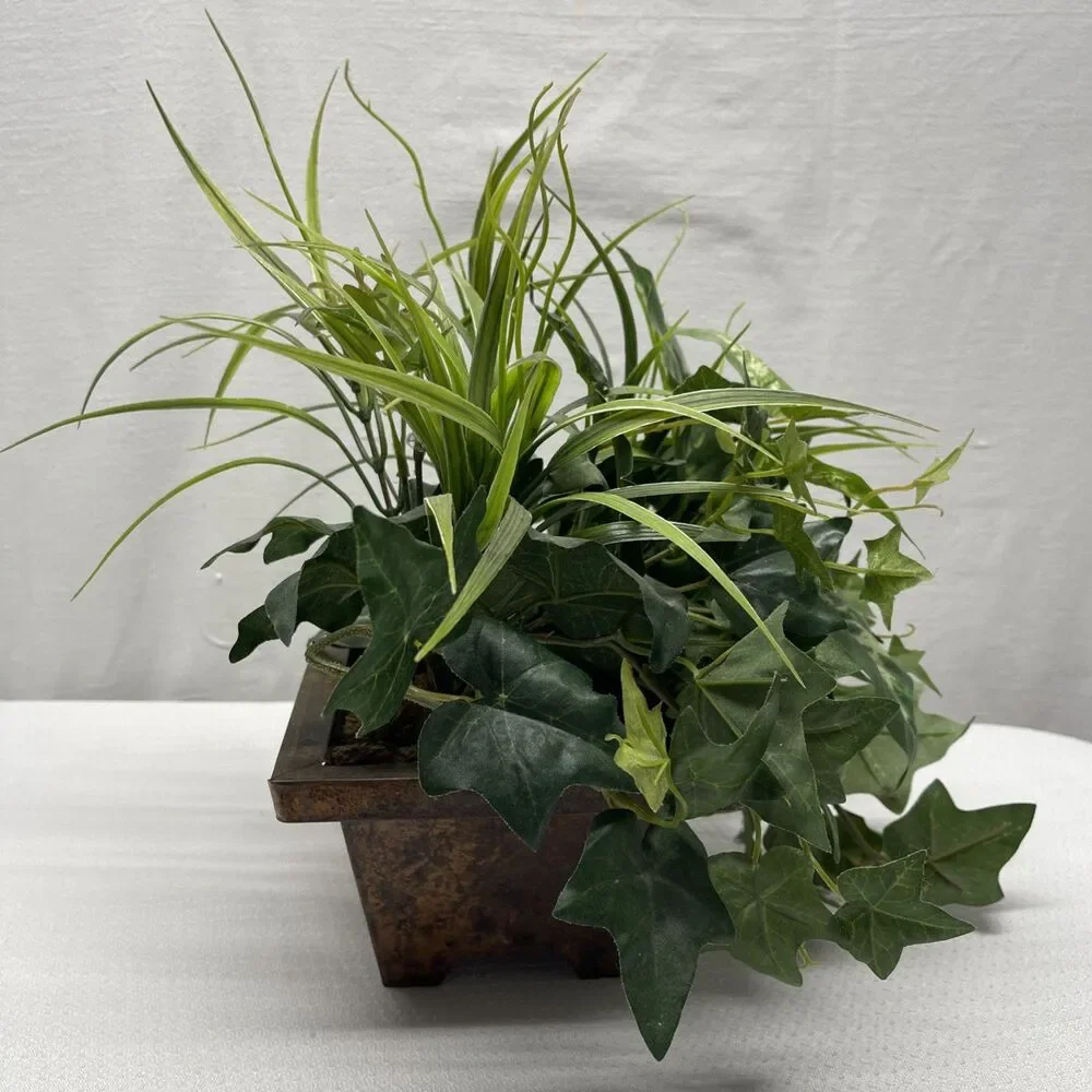 Artificial Indoor Mixed Plants Faux Copper Square Planter Pot 13